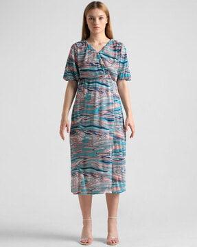 printed wrap a-line dress