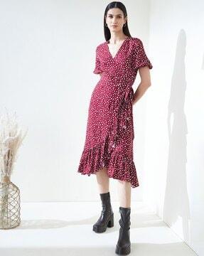 printed wrap dress with tulip hem