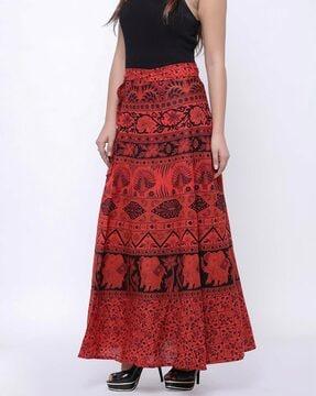 printed wrap skirt with tie-up