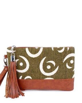 printed wristlet  with tassels