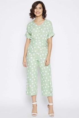 printed y neck lyocell womens jumpsuits - green