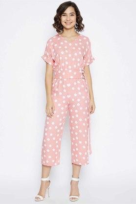 printed y neck lyocell womens jumpsuits - pink