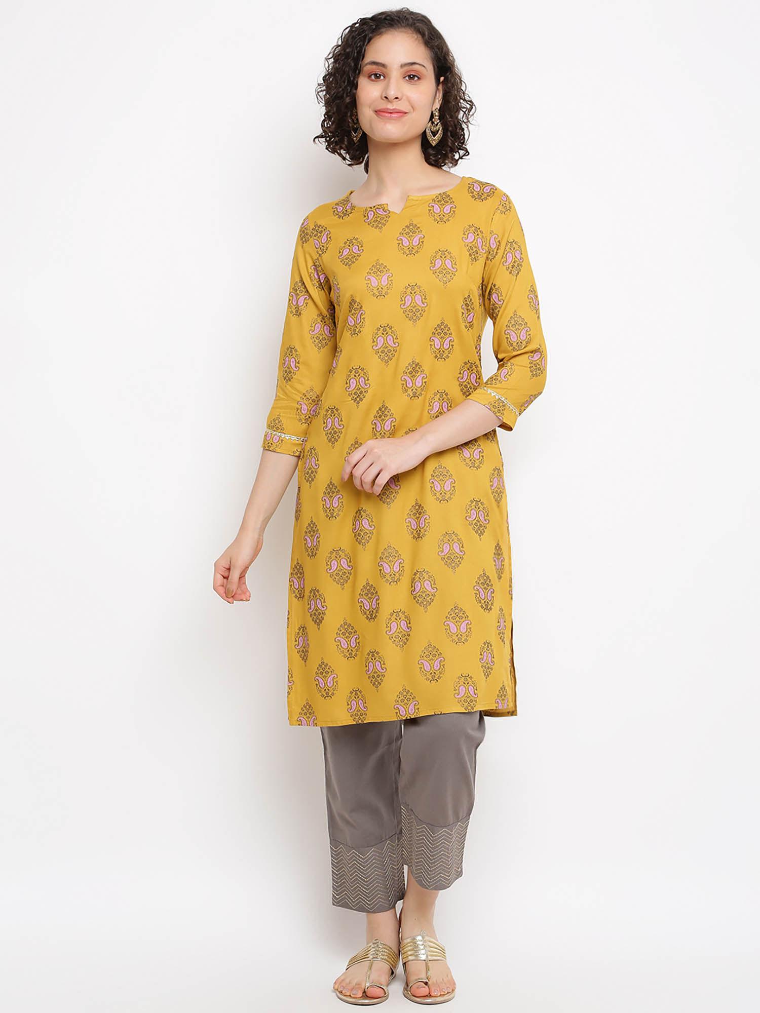 printed yellow kurta