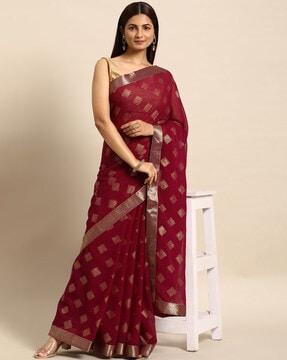 printed zari saree