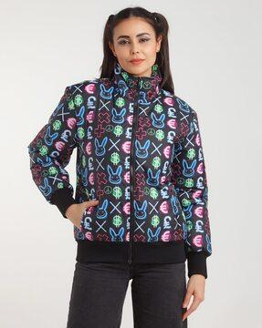 printed zip-front bomber jacket