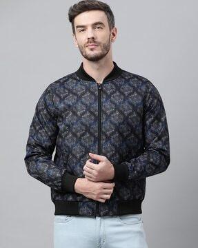 printed zip-front bomber jacket