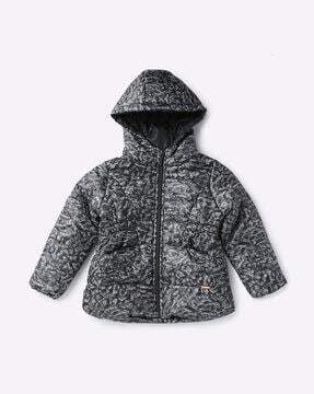 printed zip-front hooded jacket