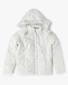 printed zip-front hooded jacket