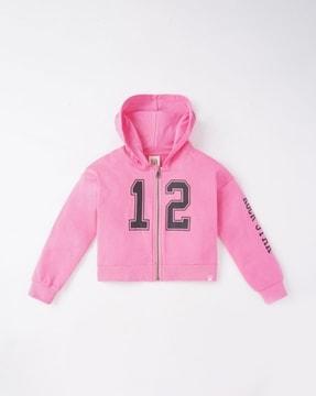 printed zip-front hoodie with insert pockets