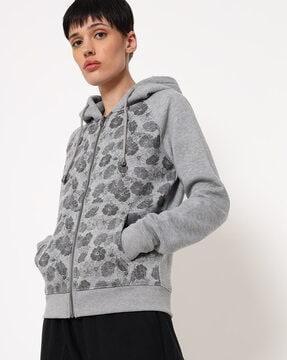 printed zip-front hoodie