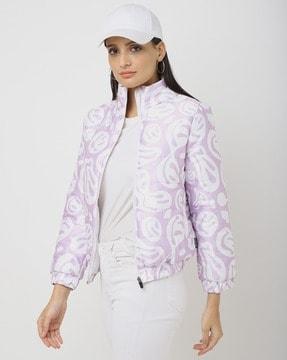 printed zip-front puffer jacket