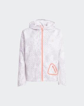 printed zip-front running hoodie