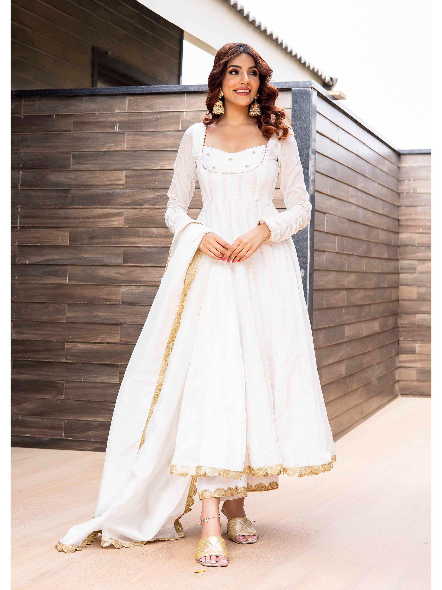 prisha white anarkali (set of 3)