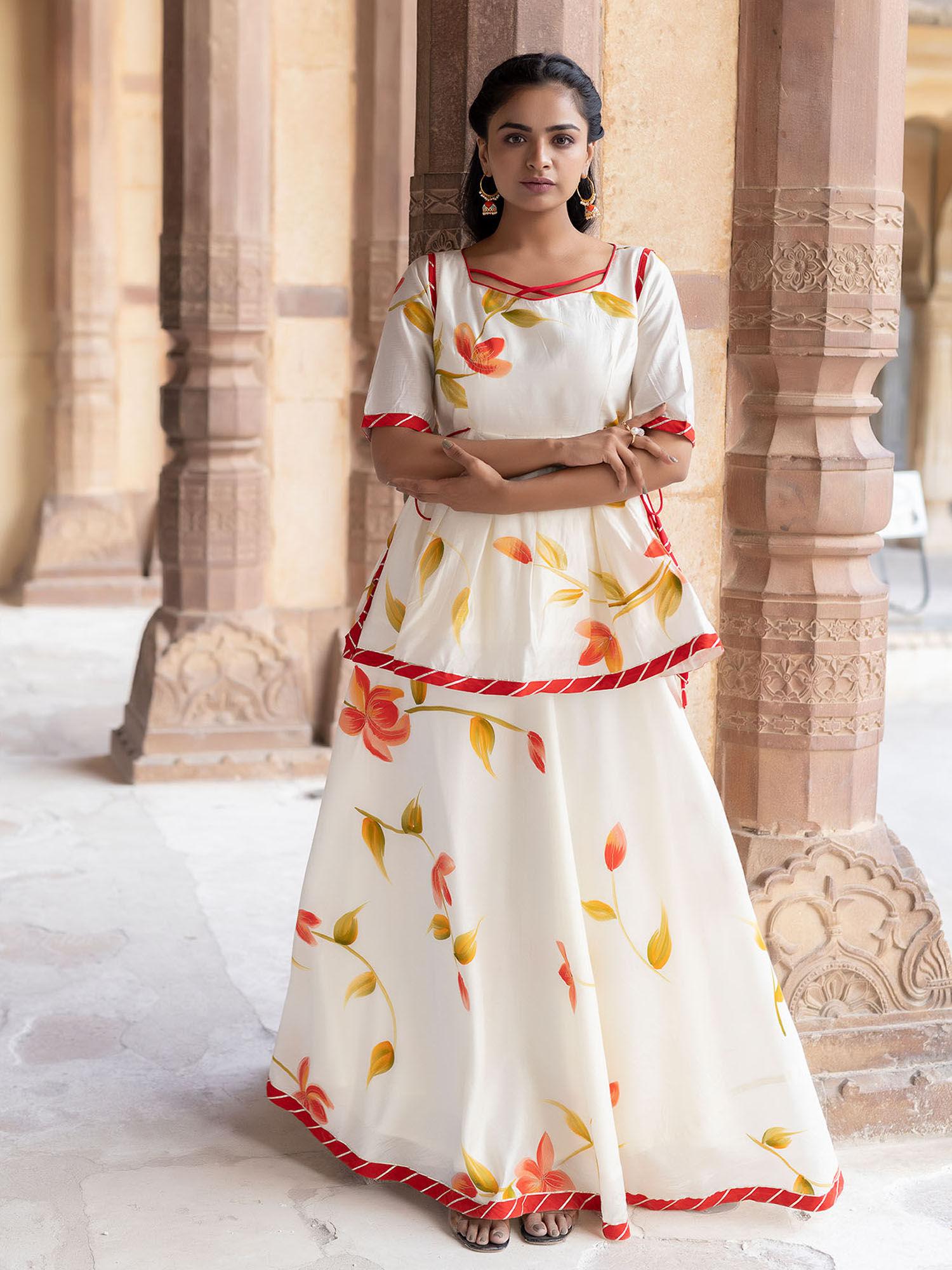 pristine chanderi top with skirt (set of 2)