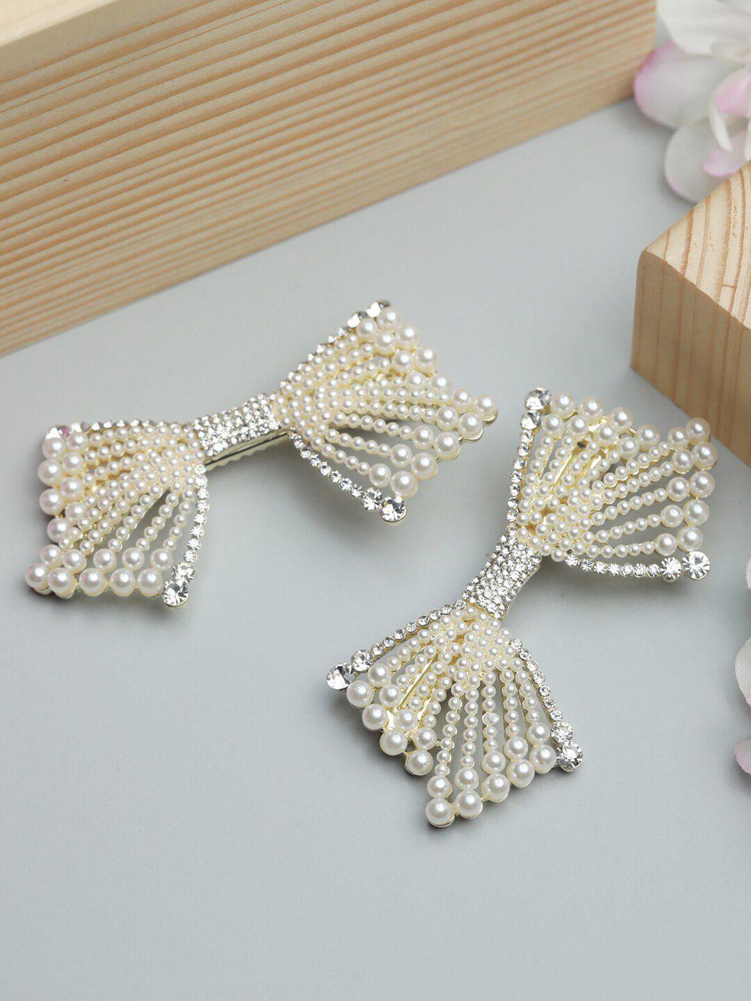 prita white pearl set of 2 embellished bow hair pin