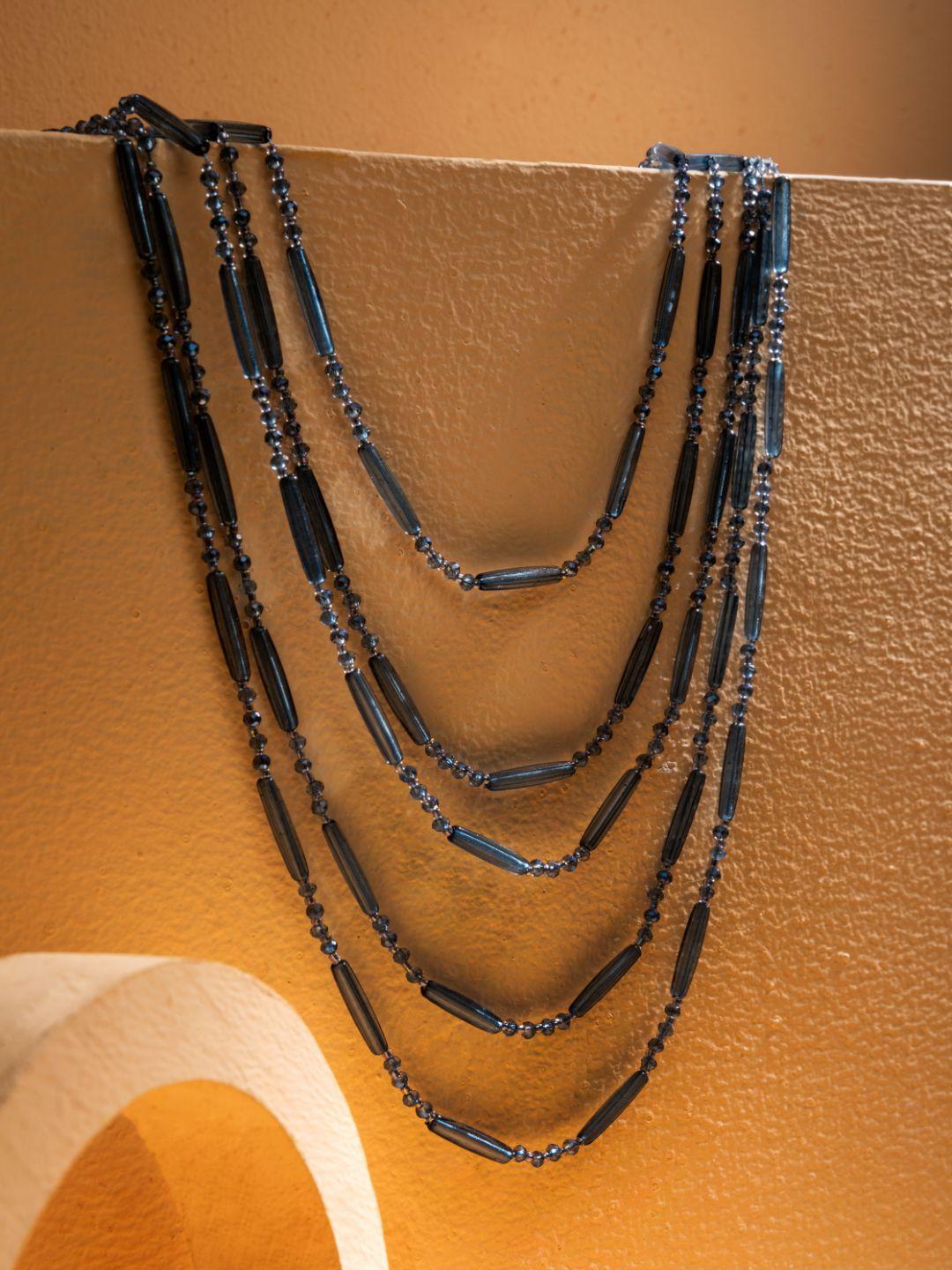 prita by priyaasi multilayer glassy blue beaded long necklace