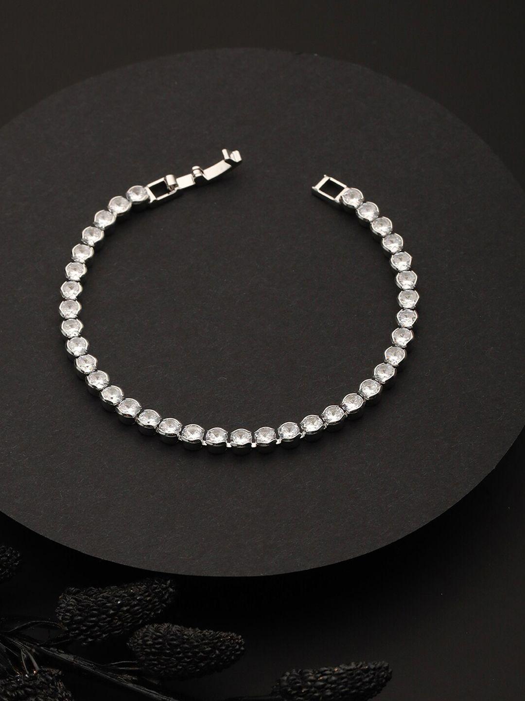 prita by priyaasi women silver-toned & white american diamond silver-plated link bracelet