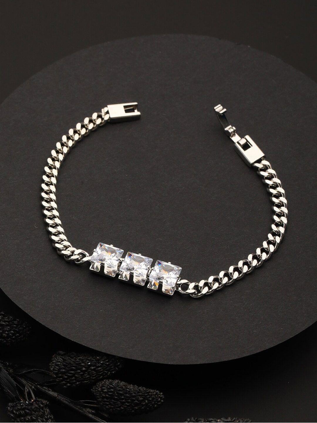 prita by priyaasi women silver-toned & white american diamond silver-plated link bracelet