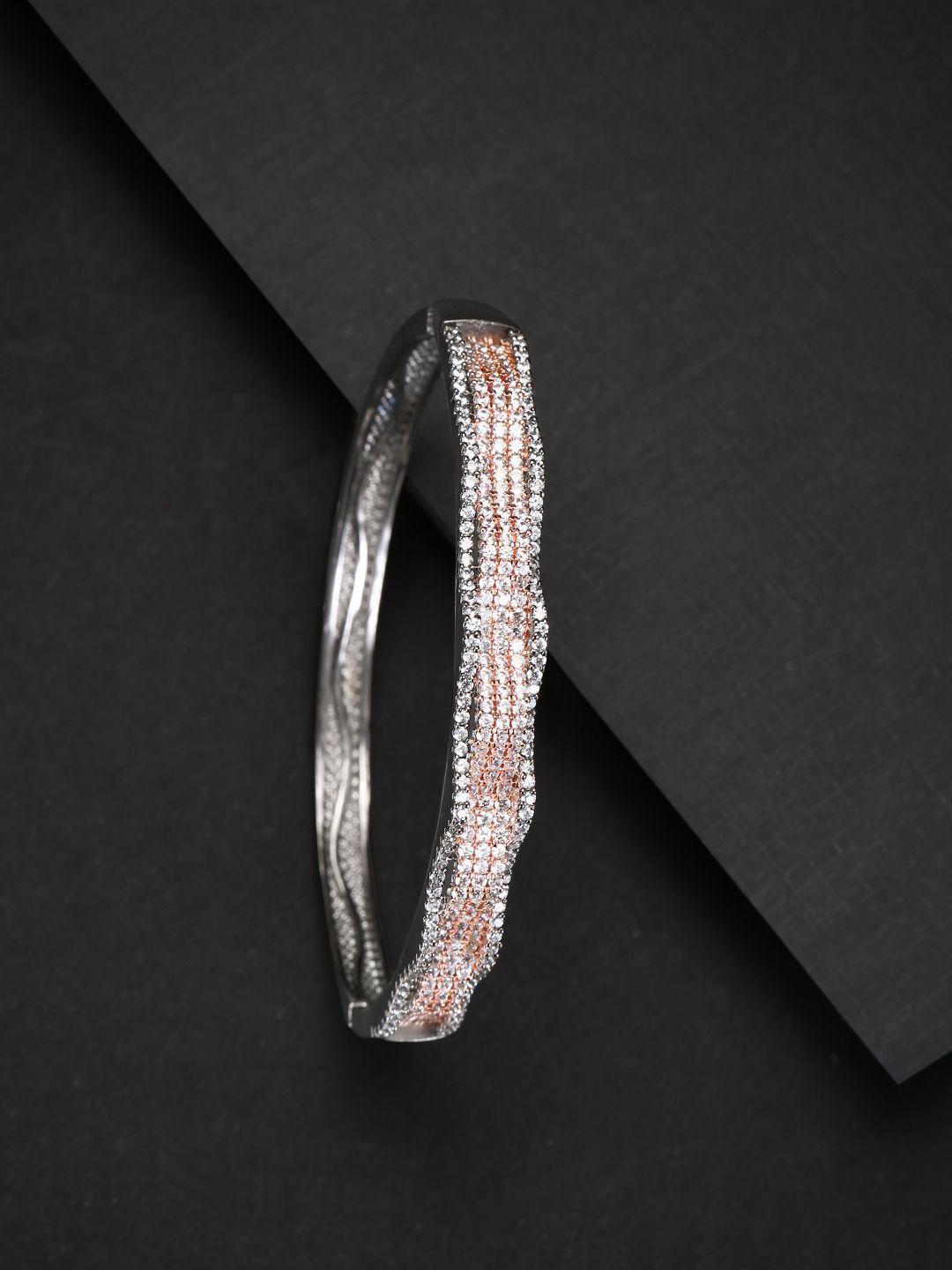 prita gunmetal-toned & rose gold-toned silver-plated ad-studded bangle style bracelet