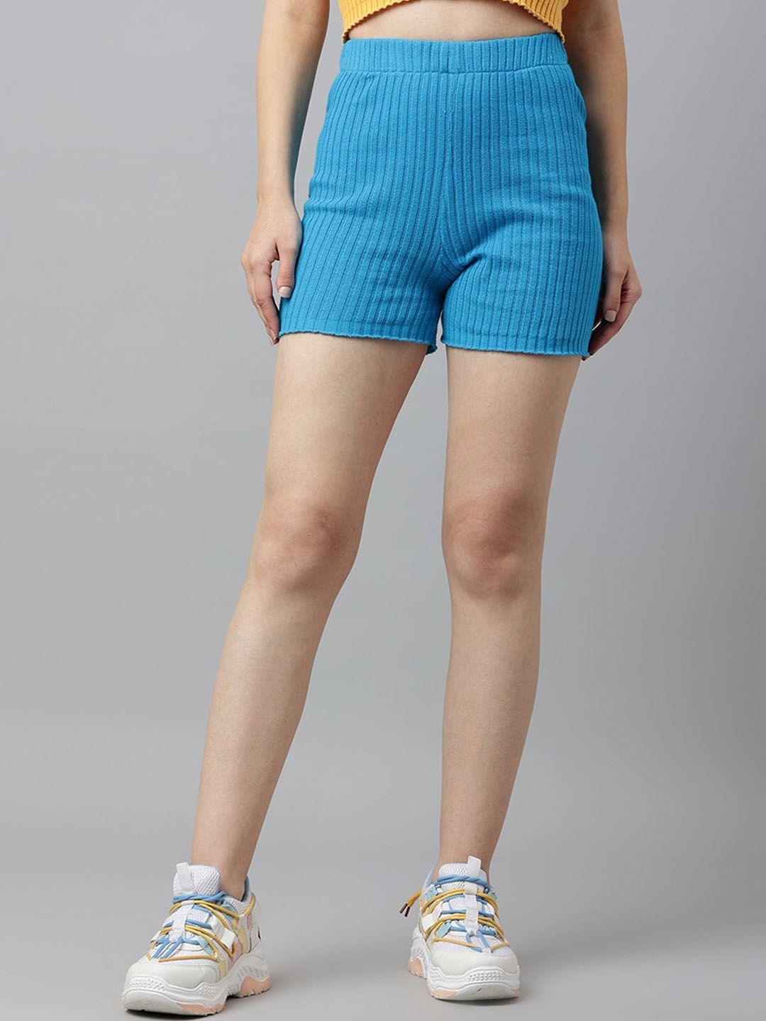 pritla women blue striped cotton training or gym shorts