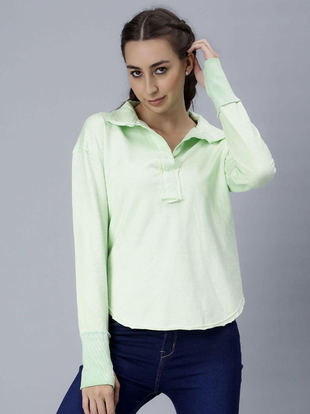 pritla knitted half placket spread collar cotton casual shirt