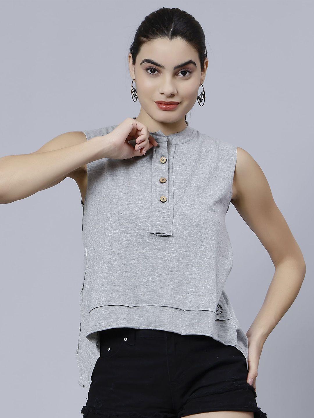 pritla mandarin collar sleeveless cotton top