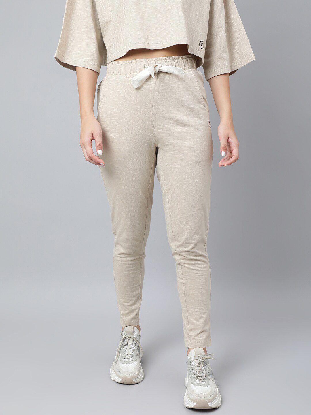pritla women beige solid organic cotton track pants
