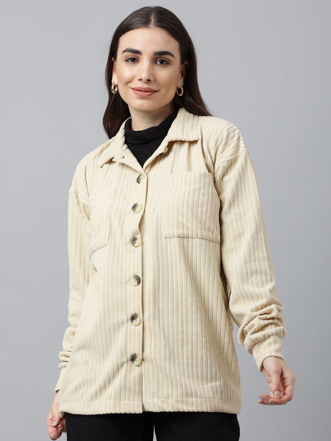 pritla women beige striped organic cotton casual shirt