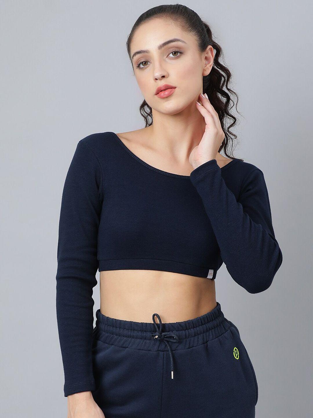 pritla women navy blue organic cotton crop top