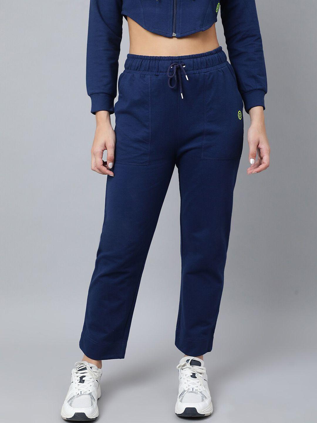 pritla women navy blue solid cotton track pants
