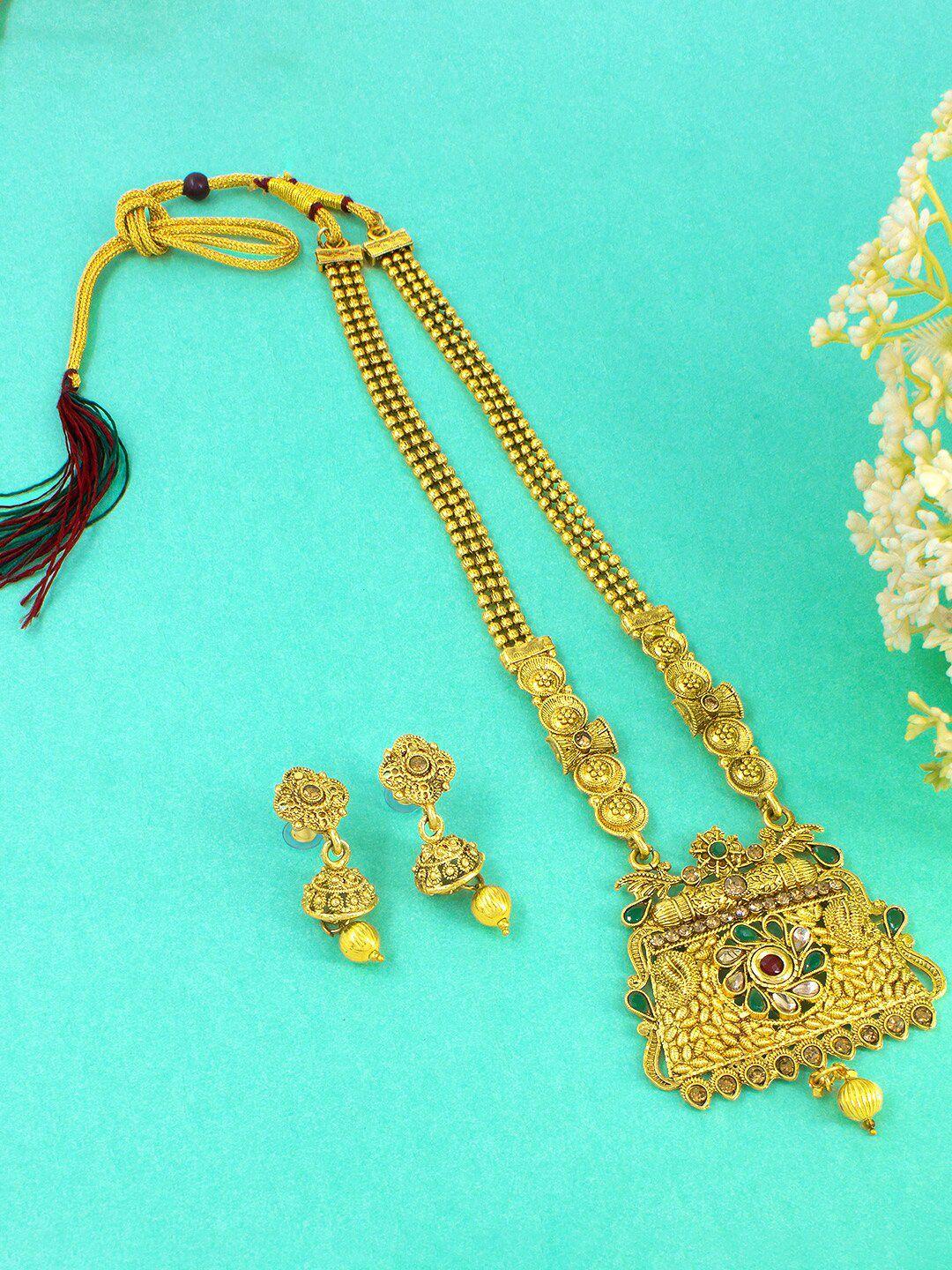 priviu 22kt gold-plated stone-studded & beaded temple jewellery set