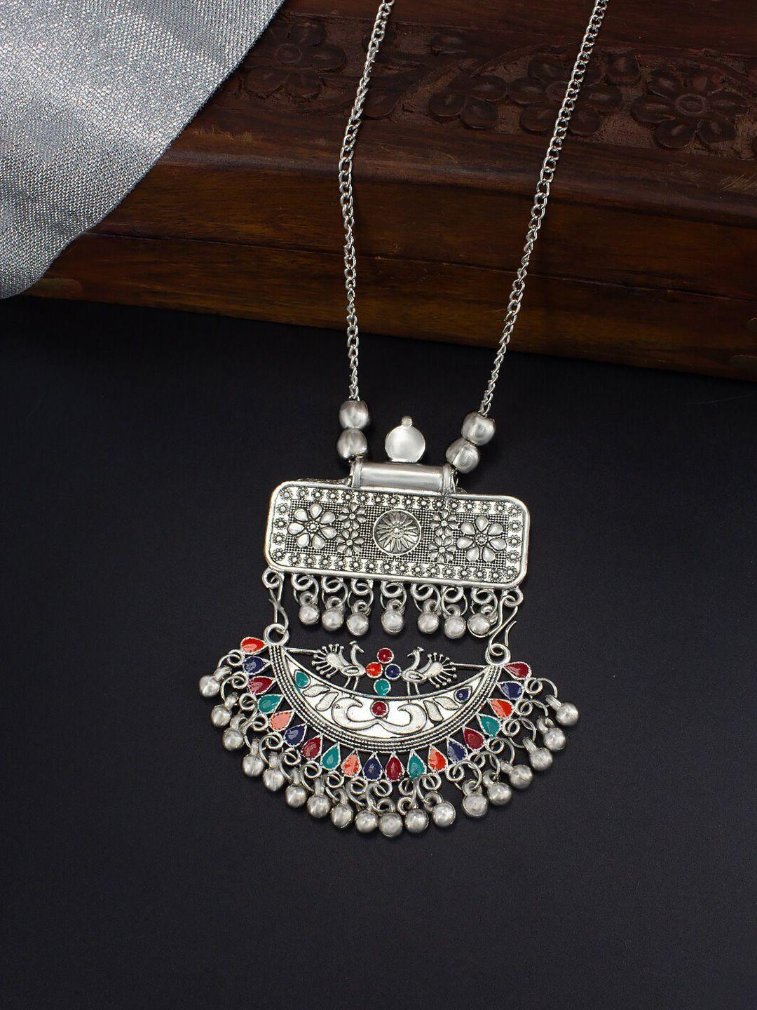 priviu silver-toned & multicoloured silver-plated oxidised necklace