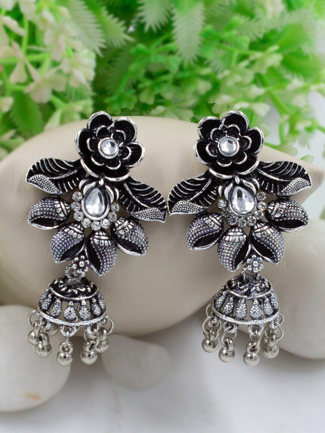 priviu silver-plated classic oxidised jhumkas earrings