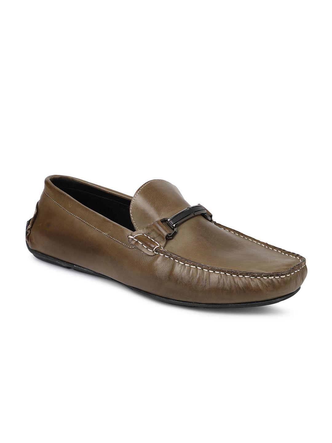 privo men olive solid leather formal loafers