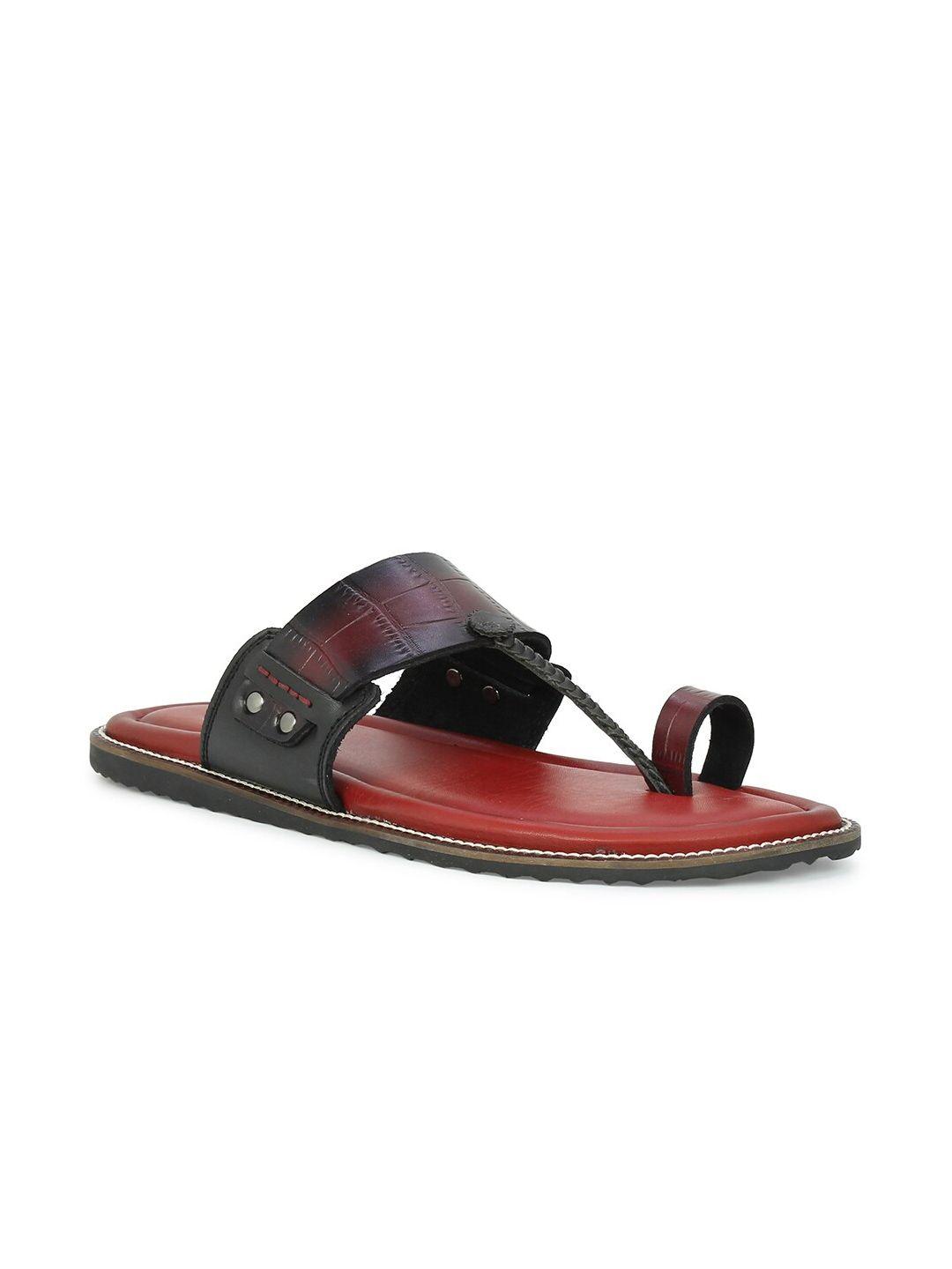 privo men red & black leather comfort sandals