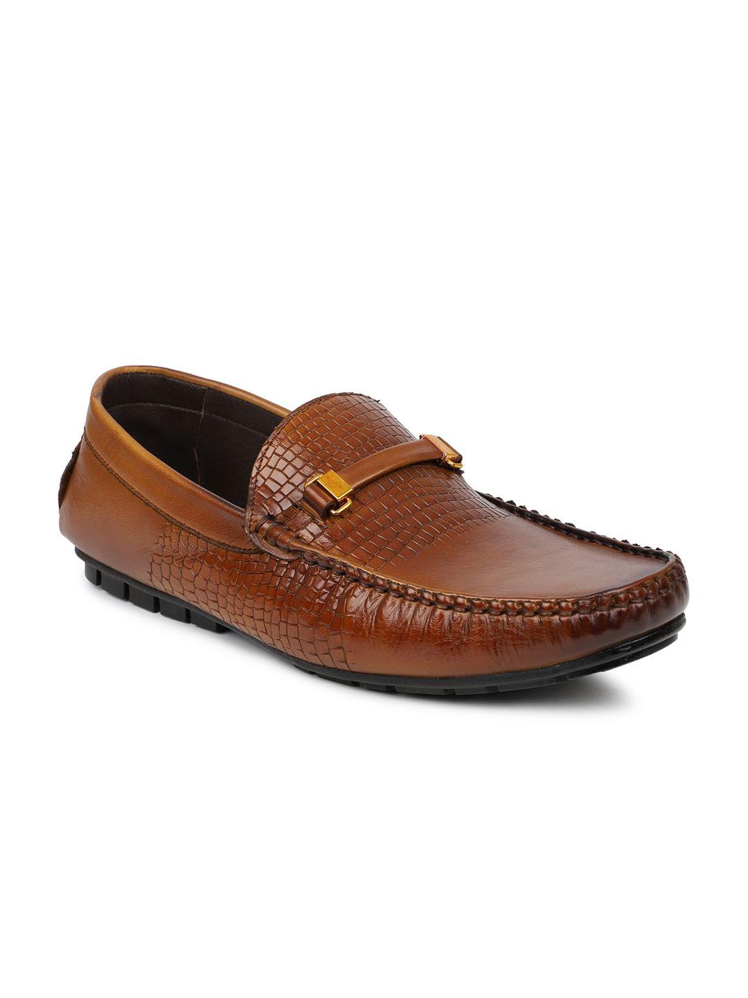 privo men coffee brown textured leather loafers