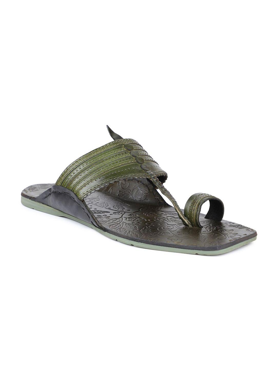 privo men green ethnic leather comfort sandals