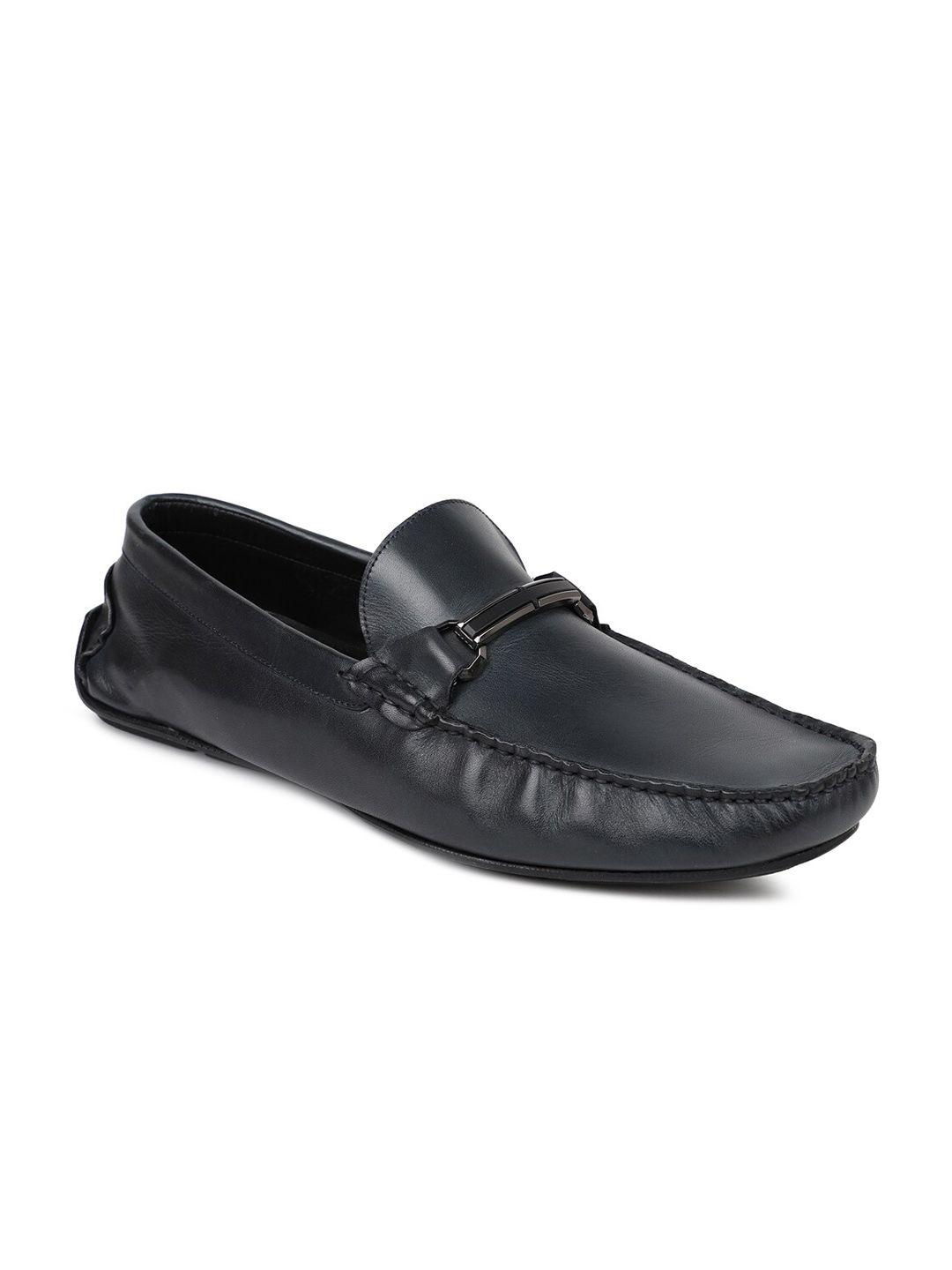 privo men navy blue leather loafers