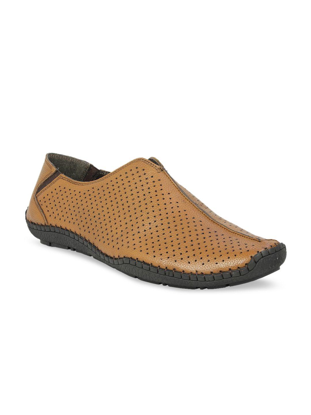 privo men tan brown perforated leather slip-on's