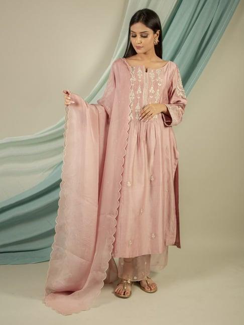 priya chaudhary dust pink leela embroidery chanderi silk kurta with pants