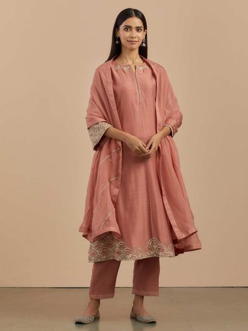 priya chaudhary dust pink preet chanderi silk kurta with silk pants