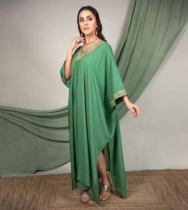 priya chaudhary green rumi hand embroidery kaftan