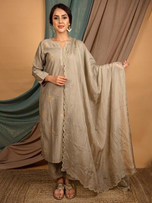 priya chaudhary grey jahan embroidered chanderi silk kurta with pants