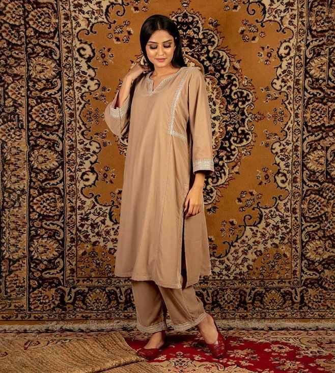 priya chaudhary light brown naaz embroidred silk velvet kurta with pants