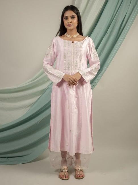 priya chaudhary light pink leela hand embroidery chanderi silk kurta with pant