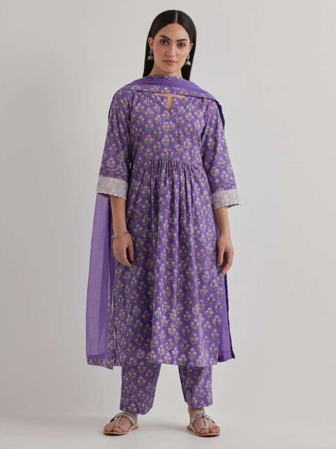 priya chaudhary light purple varsha cotton printed kurta with pants