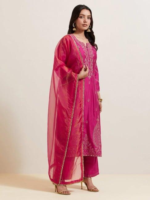 priya chaudhary pink afreen embroidered chanderi silk kurta with pants