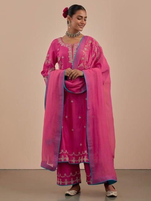 priya chaudhary pink saher embroidered chanderi silk kurta with pants