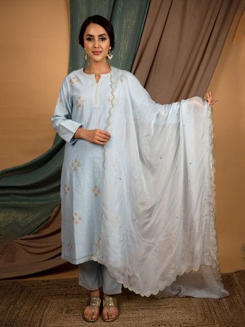 priya chaudhary powder blue jahan embroidered chanderi silk kurta with pants