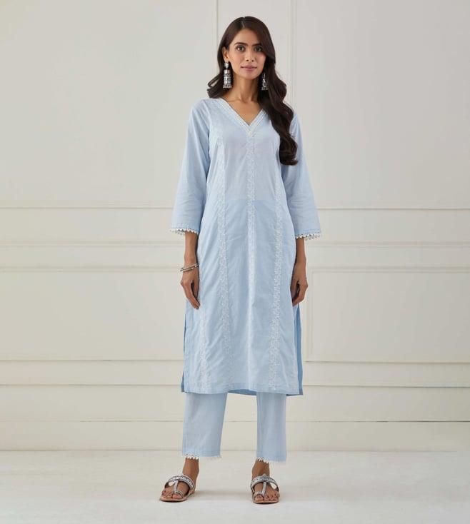 priya chaudhary powder blue sudha embroidered cotton kurta with pants